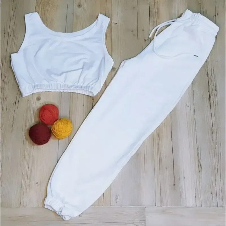 ست نیم تنه و شلوار زنانه پنبه گلکسی جلو بند دار فری سایز