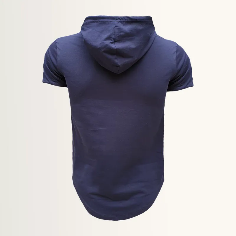 تیشرت کلاه دار مردانه سرمه ای جنس نخ آستین کوتاه طرح ساده