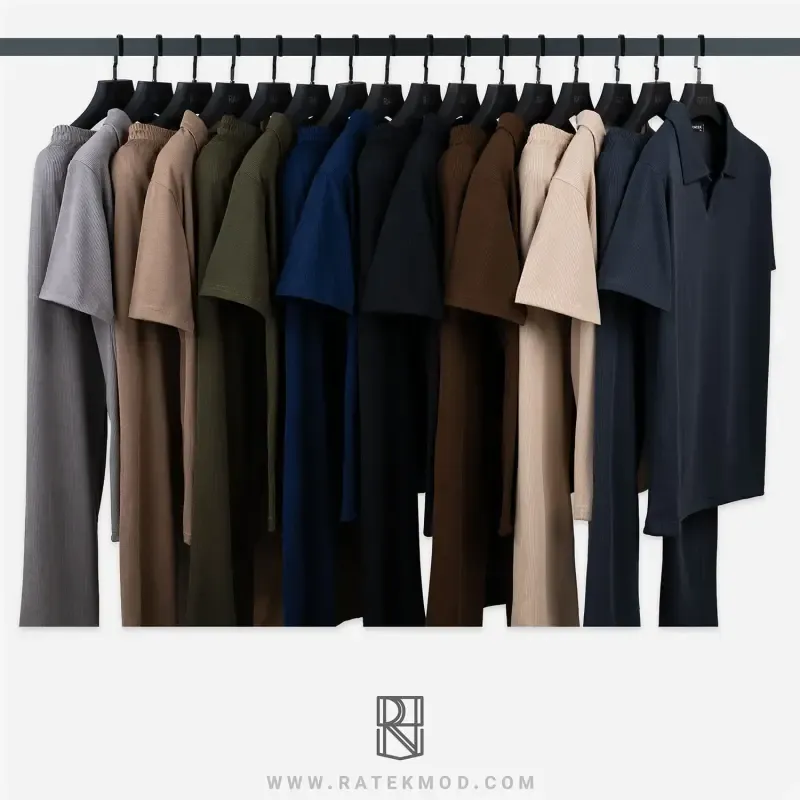 ست تیشرت نیم یقه و شلوار کبریتی ریز بافت مردانه سایز XL تا 3XL