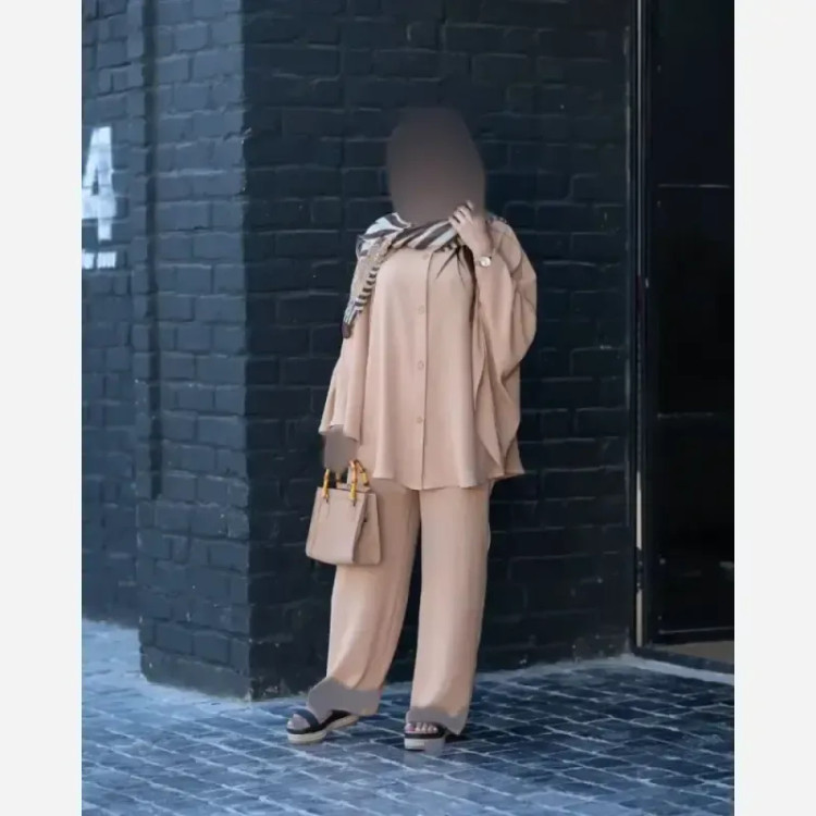 ست مانتو و شلوار ابروبادی تابستانه مدل ساتین