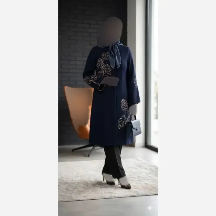 مانتو گلدوزی شده مدل نیاز پارچه شانتون اسلپ قد 105 سانتی متر