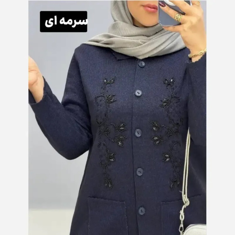 ژاکت بافت تراکم بالا ملیله دوزی یقه هفت فری سایز