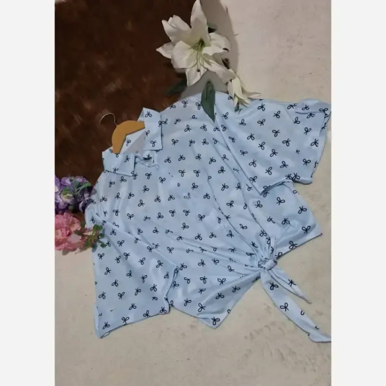 شومیز گره ای چاپی پاپیونی جنس پری صابونی شیشه ای فری سایز