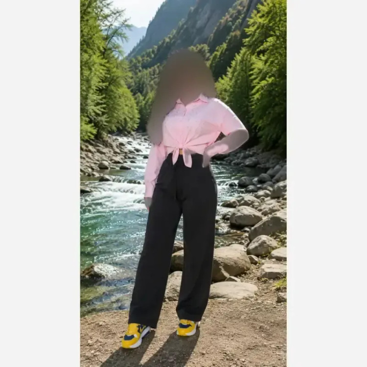 شلوار بگ زنانه طرح جین نیل ترک وارداتی کمر کش و کمربند دار