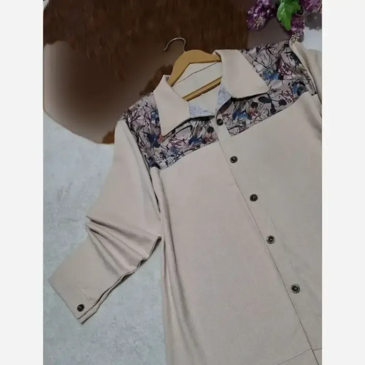 شومیز مانتویی کتان کتیبه دار فری سایز