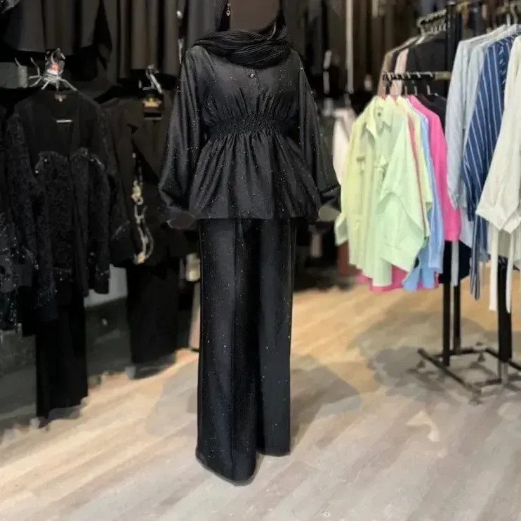 شومیز شلوار عروسکی مجلسی زنانه ساتن ویونا رنگ مشکی