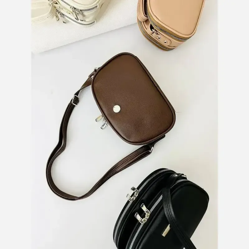 کیف سالی سه خونه زنانه رنگ مشکی شکلاتی کرم نسکافه ای سایز 22 در 15