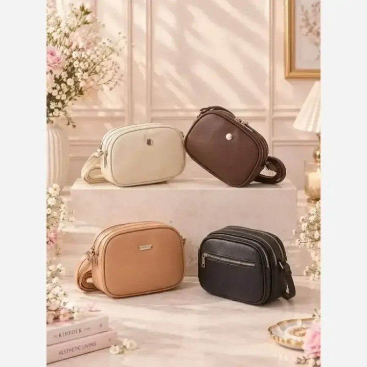 کیف سالی سه خونه زنانه رنگ مشکی شکلاتی کرم نسکافه ای سایز 22 در 15