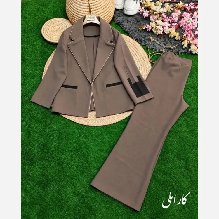 ست کت و شلوار زنانه مزونی نیلوفر جنس هرمس درجه یک سایز 38 تا 46