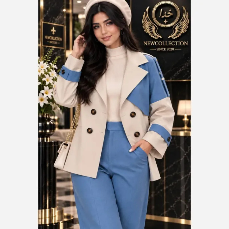 ست کت و شلوار جین زنانه پرسته رنگ آبی روشن و تیره سایز 38 تا 46