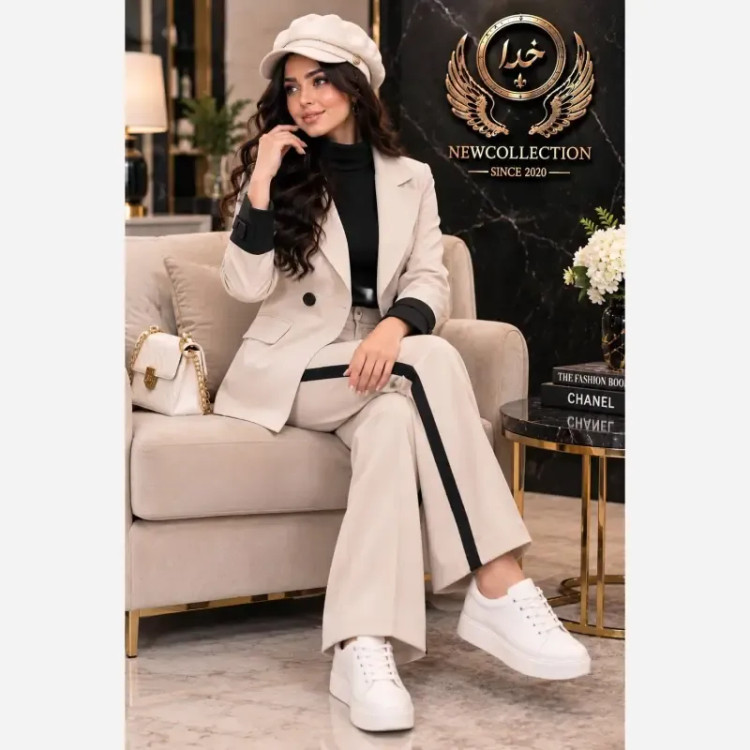 ست ساحل پاییزه کت کتان کشی زنانه فری سایز