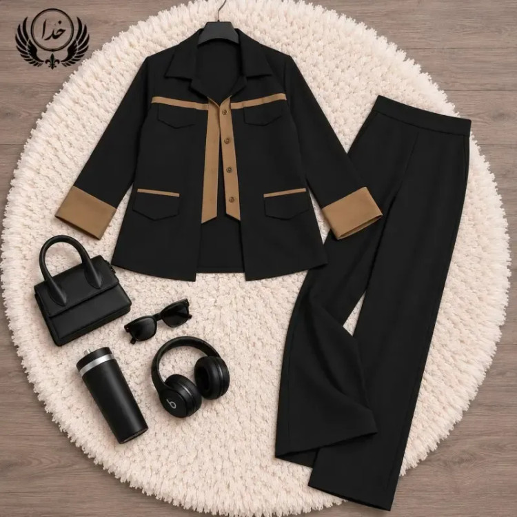 ست تیکه دلداده پاییزه جنس سوپرمازراتی اعلا رنگ مشکی قهوه ای نسکافه ای سایز فری 38 تا 46