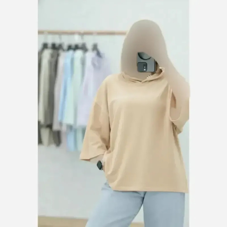 تیشرت کلاهدار زنانه پنبه سوپر فری سایز رنگی