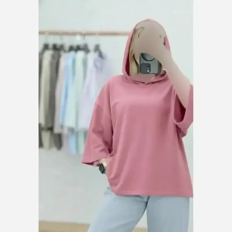 تیشرت کلاهدار زنانه پنبه سوپر فری سایز رنگی