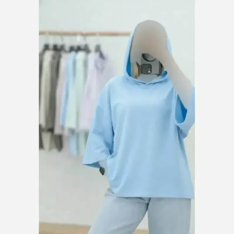 تیشرت کلاهدار زنانه پنبه سوپر فری سایز رنگی