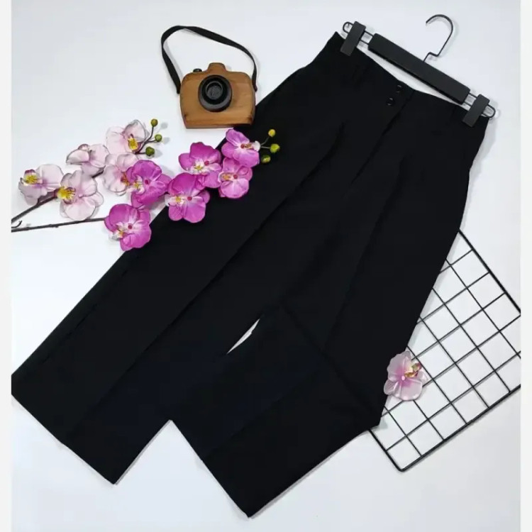 شلوار واید لگ زنانه کرپ دابل گرم بالا پشت کمر کش جیبدار سایز 38 تا 48