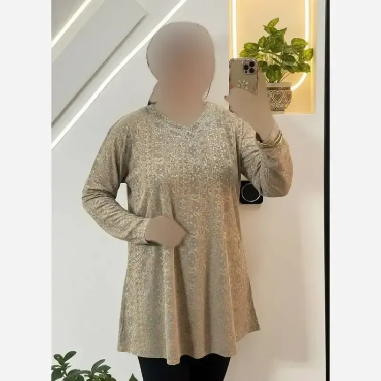 تونیک نگین دار مدل ژالین ژاکارد ویسکوز فری سایز