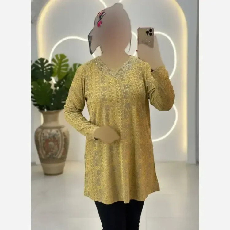 تونیک نگین دار مدل ژالین ژاکارد ویسکوز فری سایز