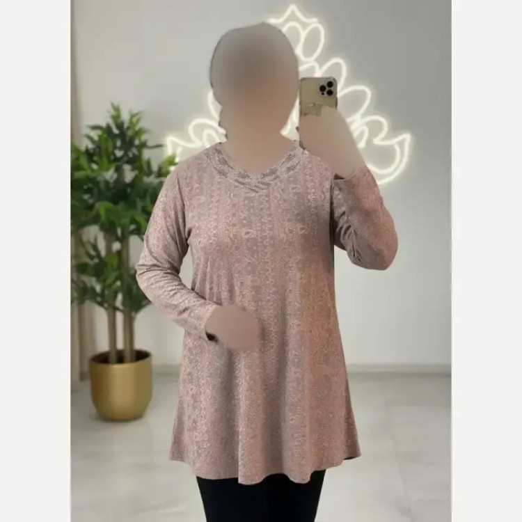 تونیک نگین دار مدل ژالین ژاکارد ویسکوز فری سایز