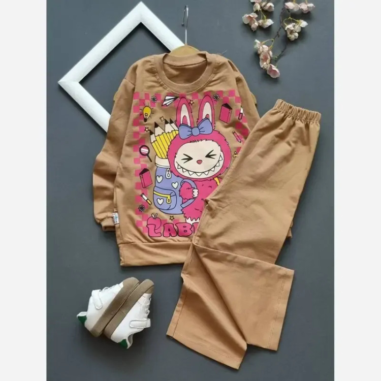 ست لباس بچگانه لبوبو مدادی پنبه دورس طرح شلوار بگ سایز 40 تا 55 مناسب 2 تا 8 سال
